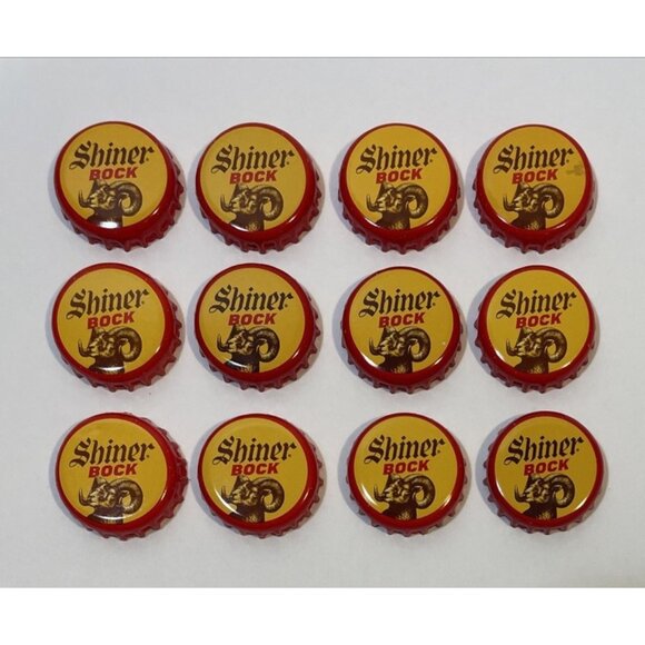 Lot of 12 Ram Head Red Yellow Shiner Bock Texas Beer Bottle Caps Twist Top Lid - Picture 1 of 9